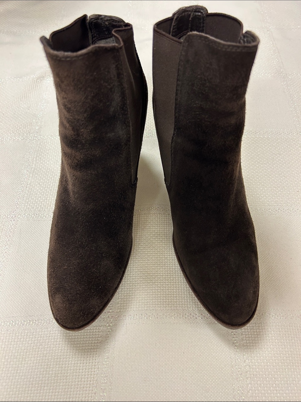 Stuart Weitzman Dark Brown Suede Pointed Toe Chelsea Booties